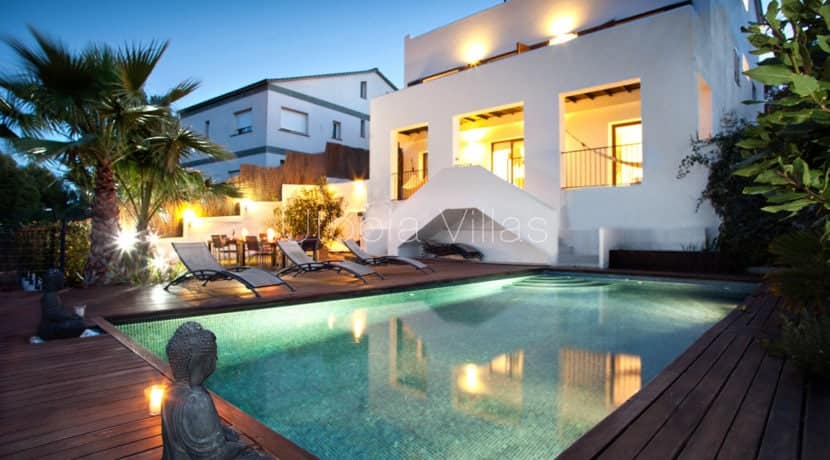 Luxury Villa Leila at night in Sitges, Barcelona