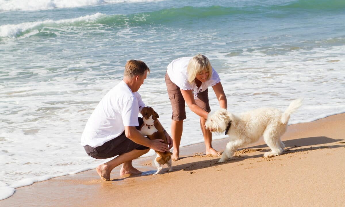 A middle aged couple on the beach in Sitges