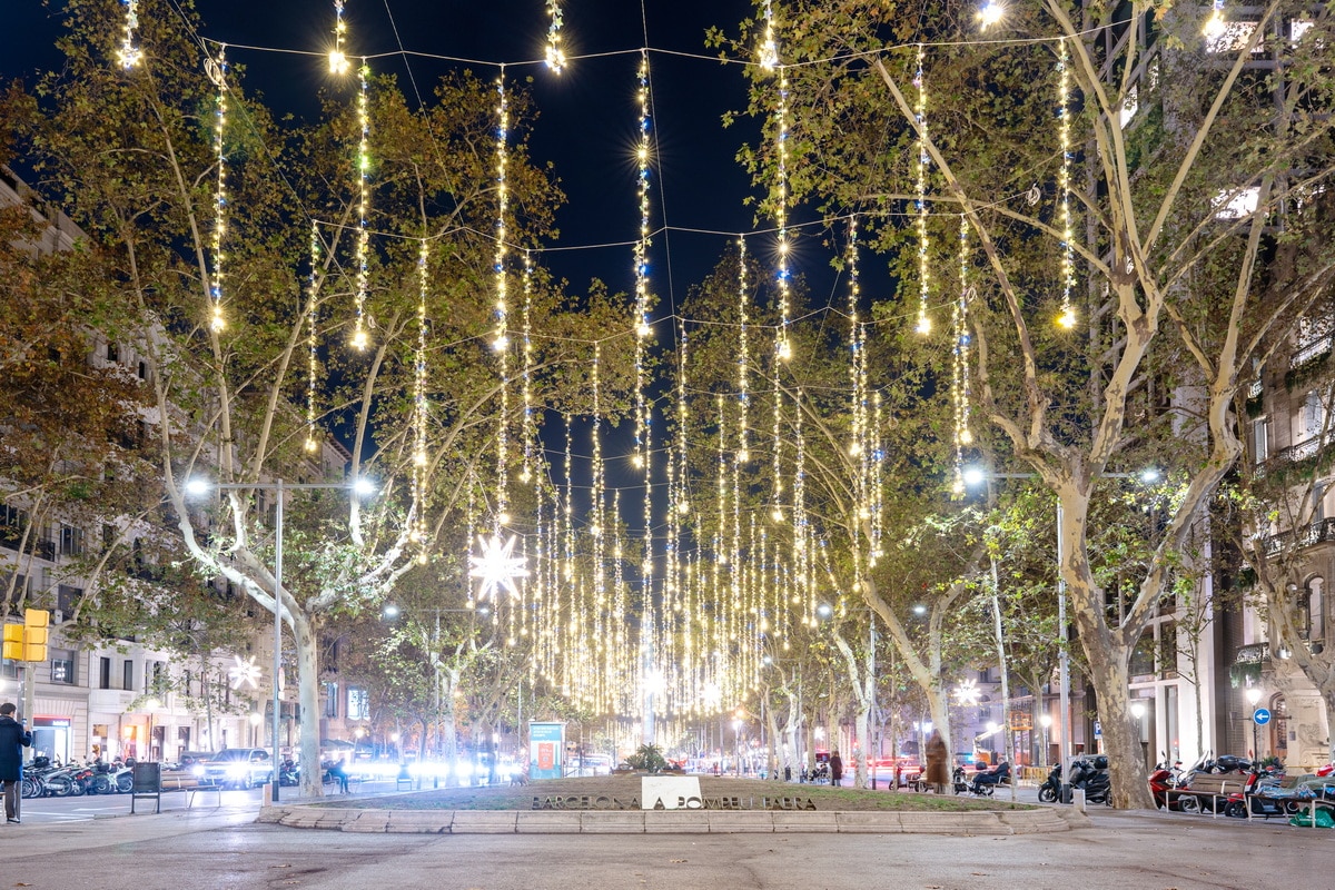 Lights in Passeig de Gracias in Barcelona at Christmas time.